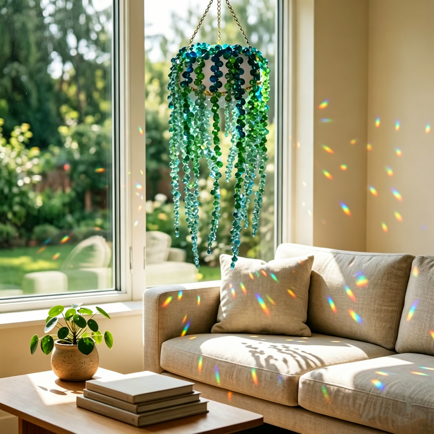 Beaded Crystal Succulent Window Hanging-TY
