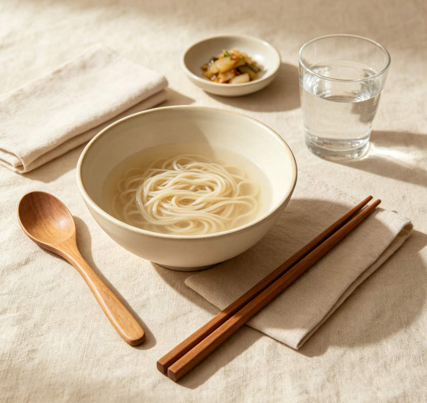 Minimalist Cream Ceramic Bowl Wooden Utensils Tableware Set