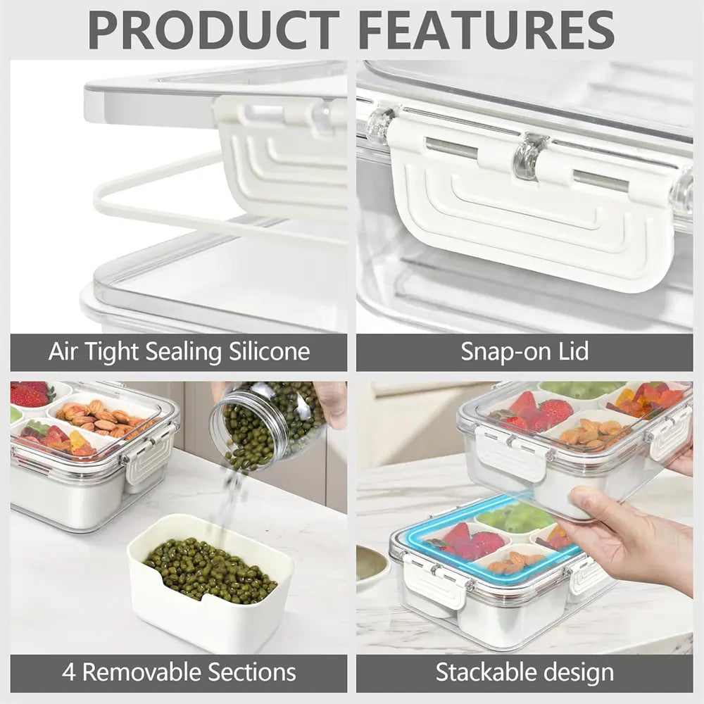 4-Compartment Meal Prep Organiser for Fruit and Vegetables, Ideal for Parties, Entertaining and Kitchen Use-OA
