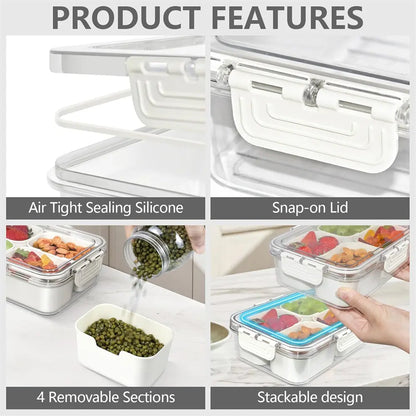 4-Compartment Meal Prep Organiser for Fruit and Vegetables, Ideal for Parties, Entertaining and Kitchen Use-OA