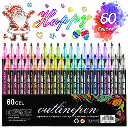 🔥Final 3 Hours: 70%OFF🔥Metallic Double Line Markers - 24/48/60 Vibrant Colors with Built-In Glitter Outlines - Non-Toxic Art Supplies for Journaling, Card Making & DIY Crafts-FO