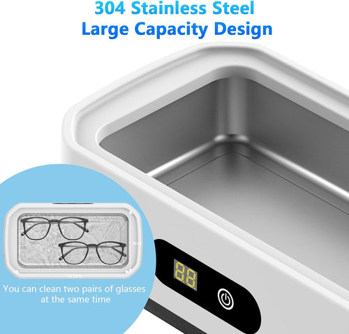 ⏰ÚLTIMO DÍA 49% DE DESCUENTO🔥Limpiador ultrasónico portátil con tanque de acero inoxidable 304 | Máquina de limpieza sónica para gafas, anillos, dentaduras postizas, relojes y herramientas de maquillaje | Uso en el hogar y viajes-EV