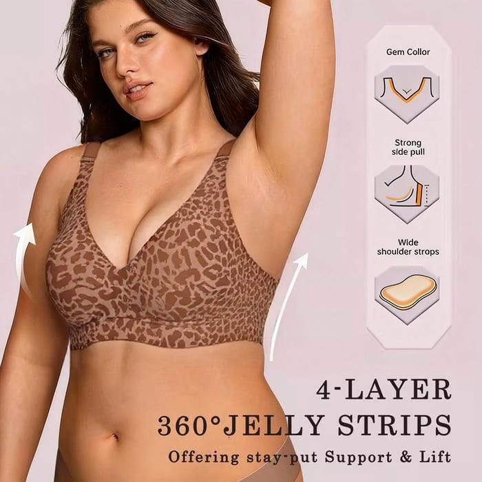 🏆LAST DAY SALE 49% OFF 🔥Super Firming Leopard Print Jelly Bra | Women Wirefree BrasLeopard print design shows off your feminine charm👍No More Sagging Breasts-EV