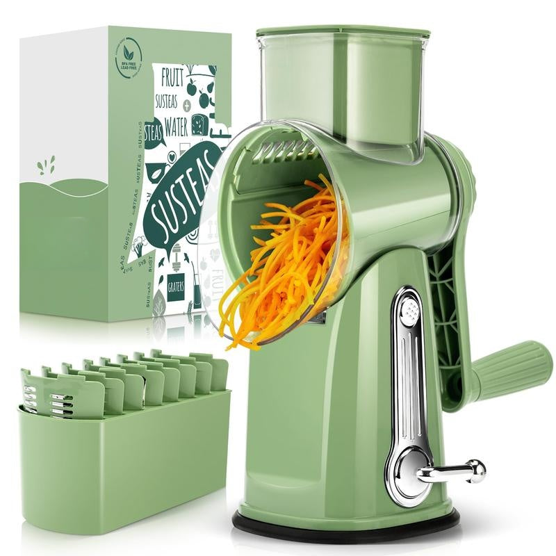 🔥LAST DAY SALE-50% OFF Handheld Rotary Cheese Grater, equipped with 5 carefully designed blades and a strong suction cup base-EV