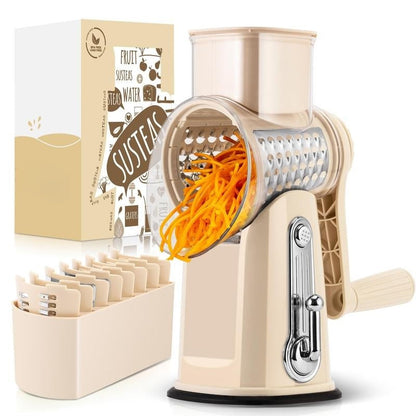 🔥LAST DAY SALE-50% OFF Handheld Rotary Cheese Grater, equipped with 5 carefully designed blades and a strong suction cup base-EV