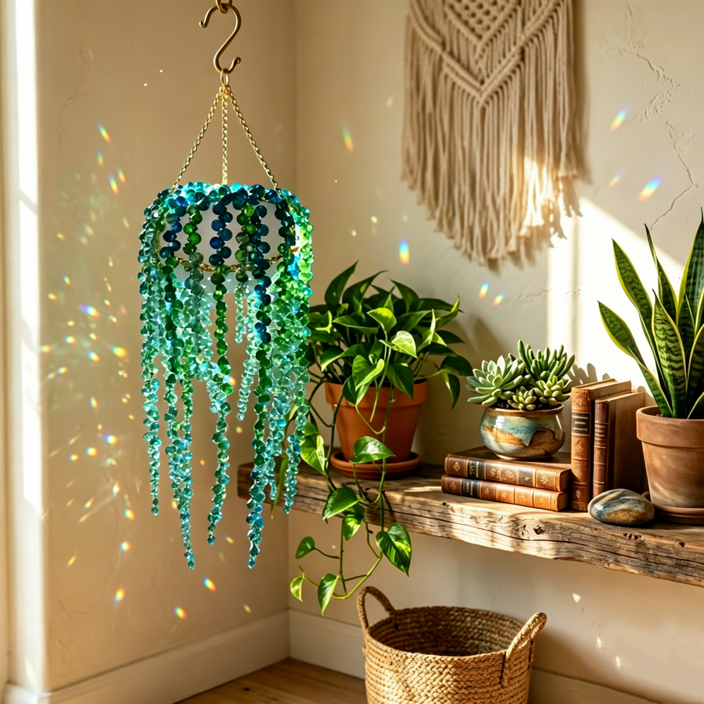 Beaded Crystal Succulent Window Hanging-TY