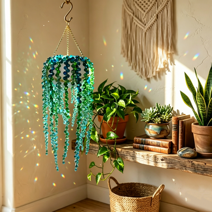 Beaded Crystal Succulent Window Hanging-TY