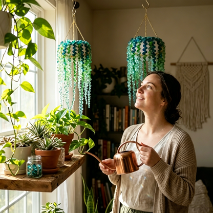 Beaded Crystal Succulent Window Hanging-TY