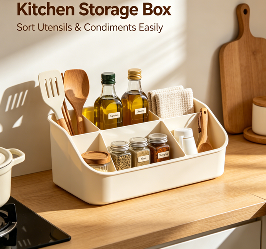 Cream Multi-grid Kitchen Countertop Storage Organizer Box