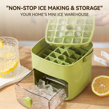 🧊48-Grid Portable Ice Bucket & Maker, Large Capacity Press-to-Release Ice Cube Tray with Storage Bin-OA