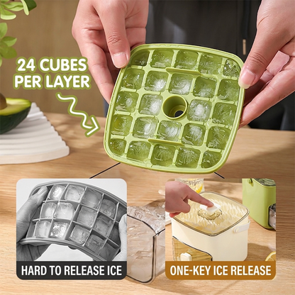 🧊48-Grid Portable Ice Bucket & Maker, Large Capacity Press-to-Release Ice Cube Tray with Storage Bin-OA