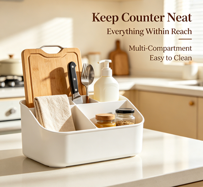 Cream Multi-grid Kitchen Countertop Storage Organizer Box