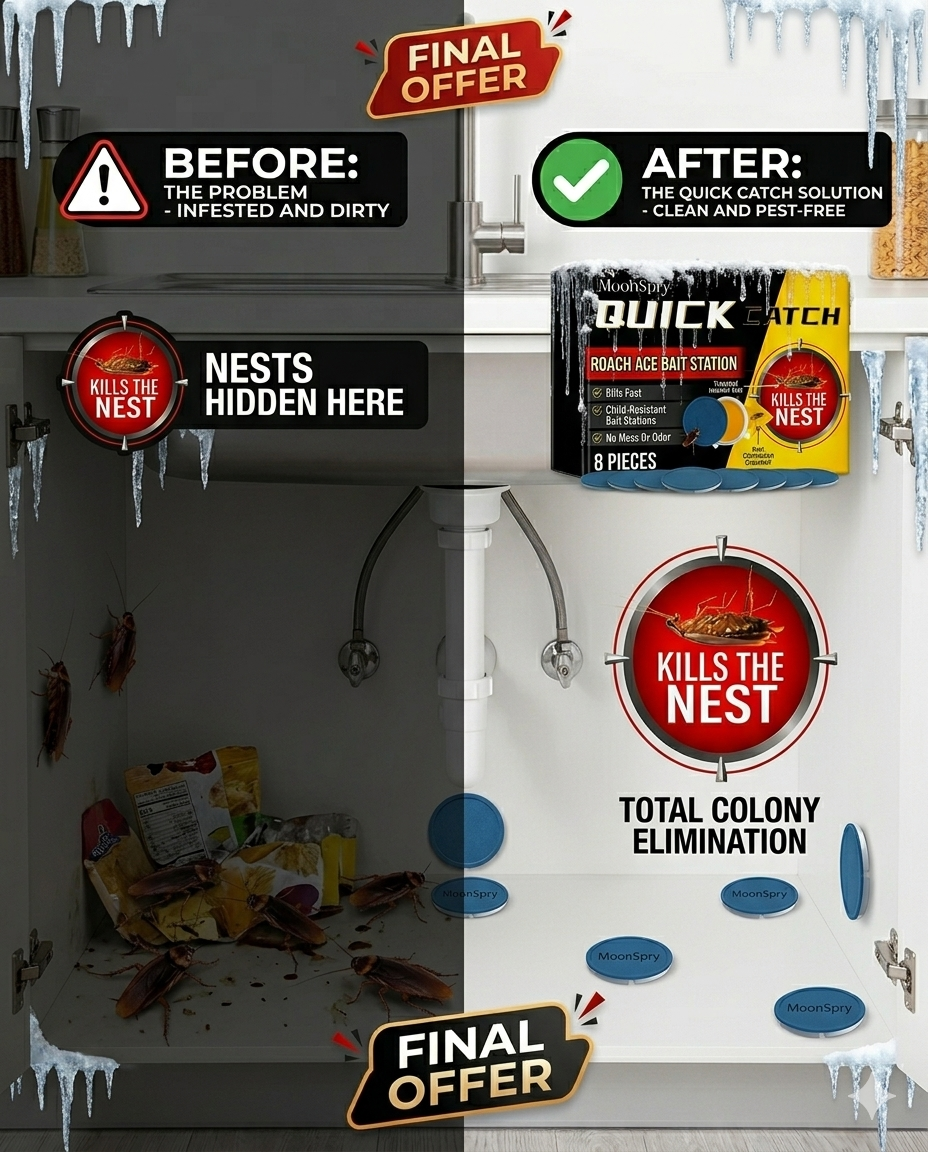 💀MoonSpry Quick Catch Roach Ace Bait Station - 8-Pack Fast-Kill Dispersible Stations, 💀Kills the Nest, 🛡️Child-Resistant Casing🏠, No Mess Or Odor-BP