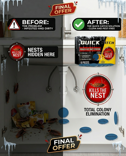 💀MoonSpry Quick Catch Roach Ace Bait Station - 8-Pack Fast-Kill Dispersible Stations, 💀Kills the Nest, 🛡️Child-Resistant Casing🏠, No Mess Or Odor-BP