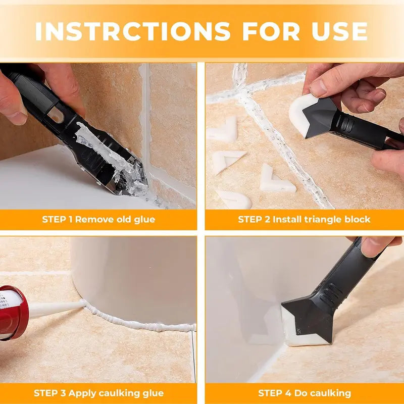 Silicone Caulking Tools - 3 in 1 Sealant Finishing Tool Grout Remove Scraper, Caulk Remover Glass Glue Angle Scraper for Bathroom, Kitchen, Floor, Window, Sink Joint-ZZZ