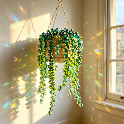 Beaded Crystal Succulent Window Hanging-TY