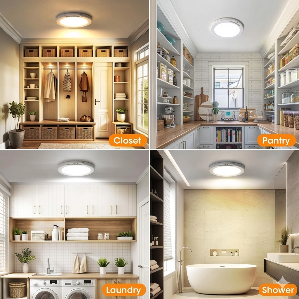 Rechargeable Motion Sensor Ceiling Light - Magnetic Wireless Ceiling Light Battery Powered for Closet Shower Stairs Shed Hallway Porch Patio ect.-BP