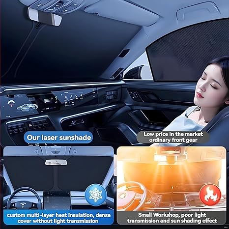 Foldable Anti-UV Windshield Sunshade, Multipurpose Car Front Window Heat Protective Umbrella for Sedan SUVs, Automotive Exterior Accessories for Men & Women, Car Stuff, Vehicle-BP