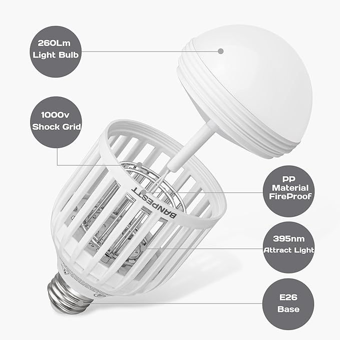 2-in-1 LED Light Bulb and Mosquito Killer, E26/E27 Bug Zapper Lamp with Blue-Violet Light for Indoor and Outdoor Use, Safe and Energy-Efficient Insect Trap outdoor light-BP