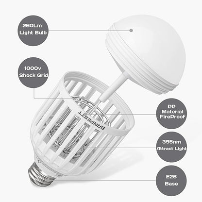 2-in-1 LED Light Bulb and Mosquito Killer, E26/E27 Bug Zapper Lamp with Blue-Violet Light for Indoor and Outdoor Use, Safe and Energy-Efficient Insect Trap outdoor light-BP