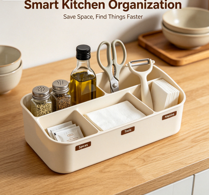Cream Multi-grid Kitchen Countertop Storage Organizer Box