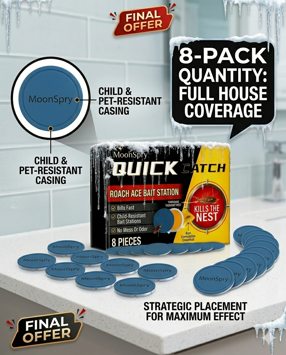 💀MoonSpry Quick Catch Roach Ace Bait Station - 8-Pack Fast-Kill Dispersible Stations, 💀Kills the Nest, 🛡️Child-Resistant Casing🏠, No Mess Or Odor-BP