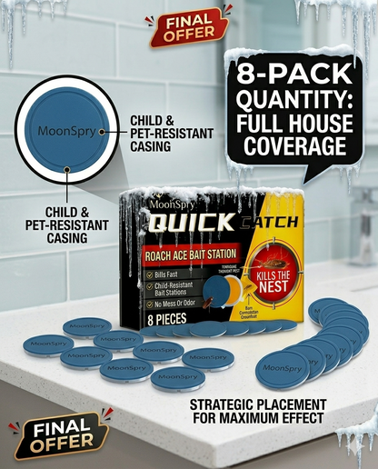 💀MoonSpry Quick Catch Roach Ace Bait Station - 8-Pack Fast-Kill Dispersible Stations, 💀Kills the Nest, 🛡️Child-Resistant Casing🏠, No Mess Or Odor-BP