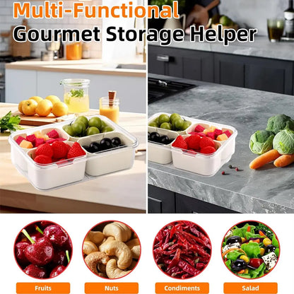 4-Compartment Meal Prep Organiser for Fruit and Vegetables, Ideal for Parties, Entertaining and Kitchen Use-OA