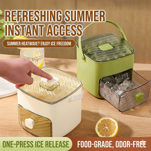 🧊48-Grid Portable Ice Bucket & Maker, Large Capacity Press-to-Release Ice Cube Tray with Storage Bin-OA