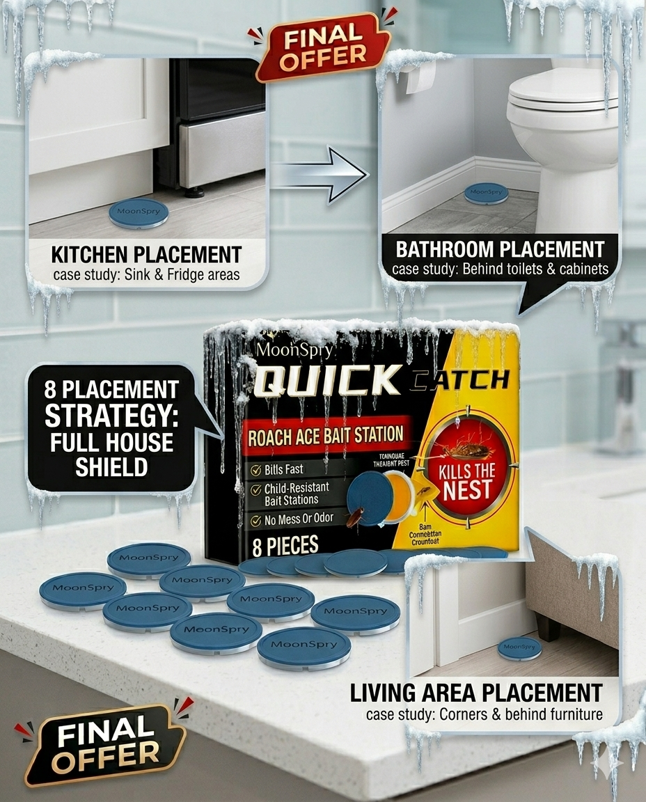 💀MoonSpry Quick Catch Roach Ace Bait Station - 8-Pack Fast-Kill Dispersible Stations, 💀Kills the Nest, 🛡️Child-Resistant Casing🏠, No Mess Or Odor-BP