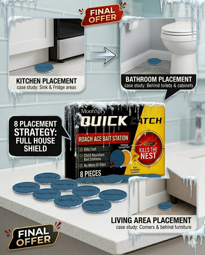 💀MoonSpry Quick Catch Roach Ace Bait Station - 8-Pack Fast-Kill Dispersible Stations, 💀Kills the Nest, 🛡️Child-Resistant Casing🏠, No Mess Or Odor-BP