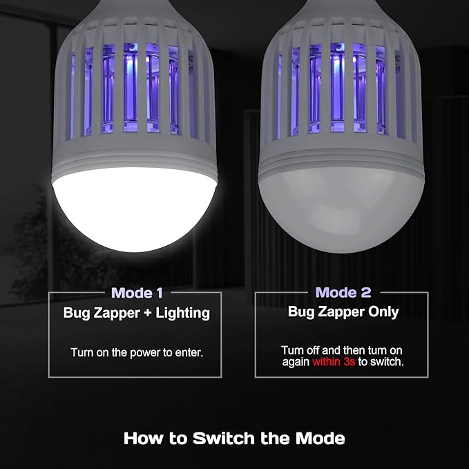 2-in-1 LED Light Bulb and Mosquito Killer, E26/E27 Bug Zapper Lamp with Blue-Violet Light for Indoor and Outdoor Use, Safe and Energy-Efficient Insect Trap outdoor light-BP