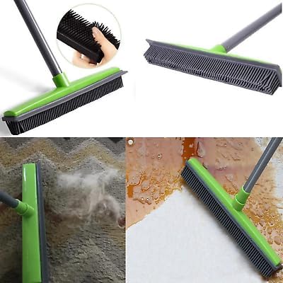 Scopa in Silicone con Manico Lungo, Senza Graffi, Scopa in Gomma per la Rimozione dei Peli di Animali Domestici, per Pavimenti Moquette Piastrelle Finestre Giardini-BP
