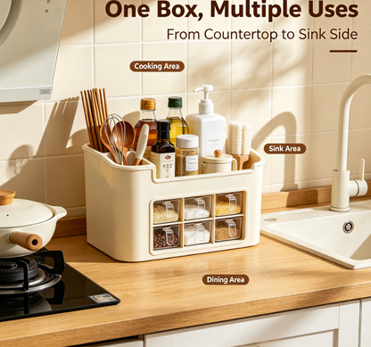 Cream Multi-grid Kitchen Countertop Storage Organizer Box