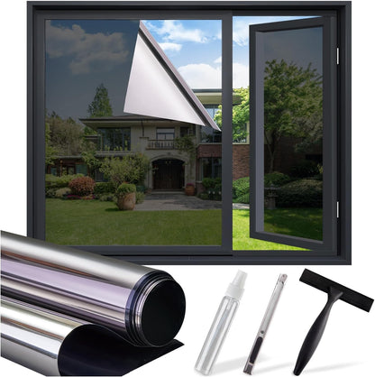 Lámina de privacidad unidireccional para ventanas, que bloquea el calor y los rayos UV, película electrostática sin pegamento apta para inquilinos para dormitorio, oficina y puerta corrediza de vidrio, pulgadas con 2 herramientas-OA