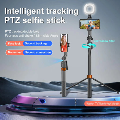 Smart Face-Tracking Selfie Stick, Rechargeable 360-Degree Auto-Tracking Phone Holder with 2 Fill Lights, Tripod Light, Smartphone Camera Accessory for Vlogging & Live Streaming-BP