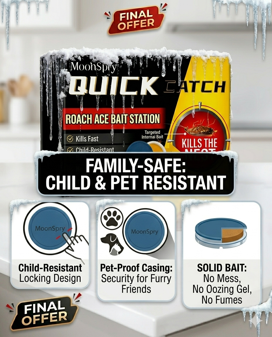 💀MoonSpry Quick Catch Roach Ace Bait Station - 8-Pack Fast-Kill Dispersible Stations, 💀Kills the Nest, 🛡️Child-Resistant Casing🏠, No Mess Or Odor-BP