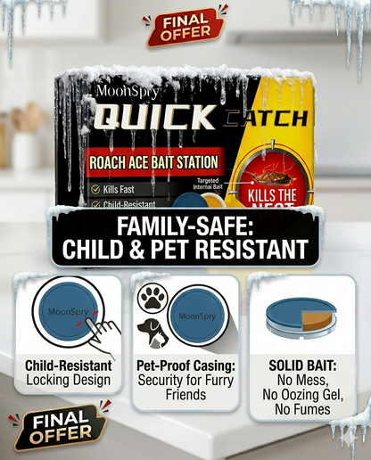 💀MoonSpry Quick Catch Roach Ace Bait Station - 8-Pack Fast-Kill Dispersible Stations, 💀Kills the Nest, 🛡️Child-Resistant Casing🏠, No Mess Or Odor-BP