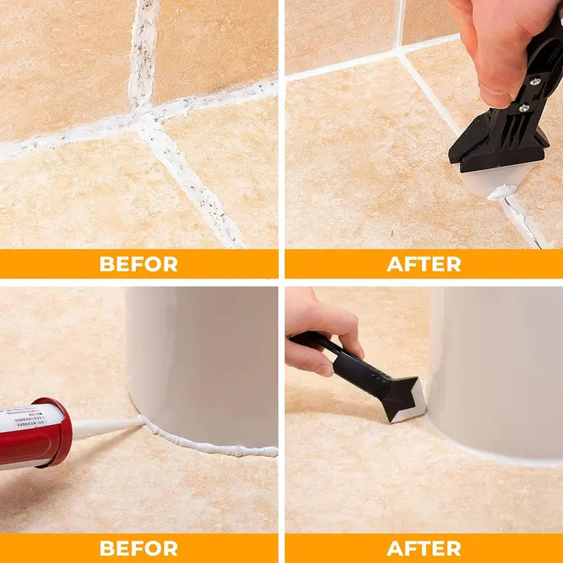 Silicone Caulking Tools - 3 in 1 Sealant Finishing Tool Grout Remove Scraper, Caulk Remover Glass Glue Angle Scraper for Bathroom, Kitchen, Floor, Window, Sink Joint-ZZZ