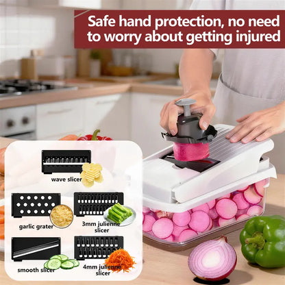 Vegetable Chopper,15-in-1 Multifunctional Food Chopper,Professional Onion Chopper with 8 Blades,Vegetable Cutter with Container for Salad,Potato,Carrot,and Garlic; Essential Kitchen Tool-OA