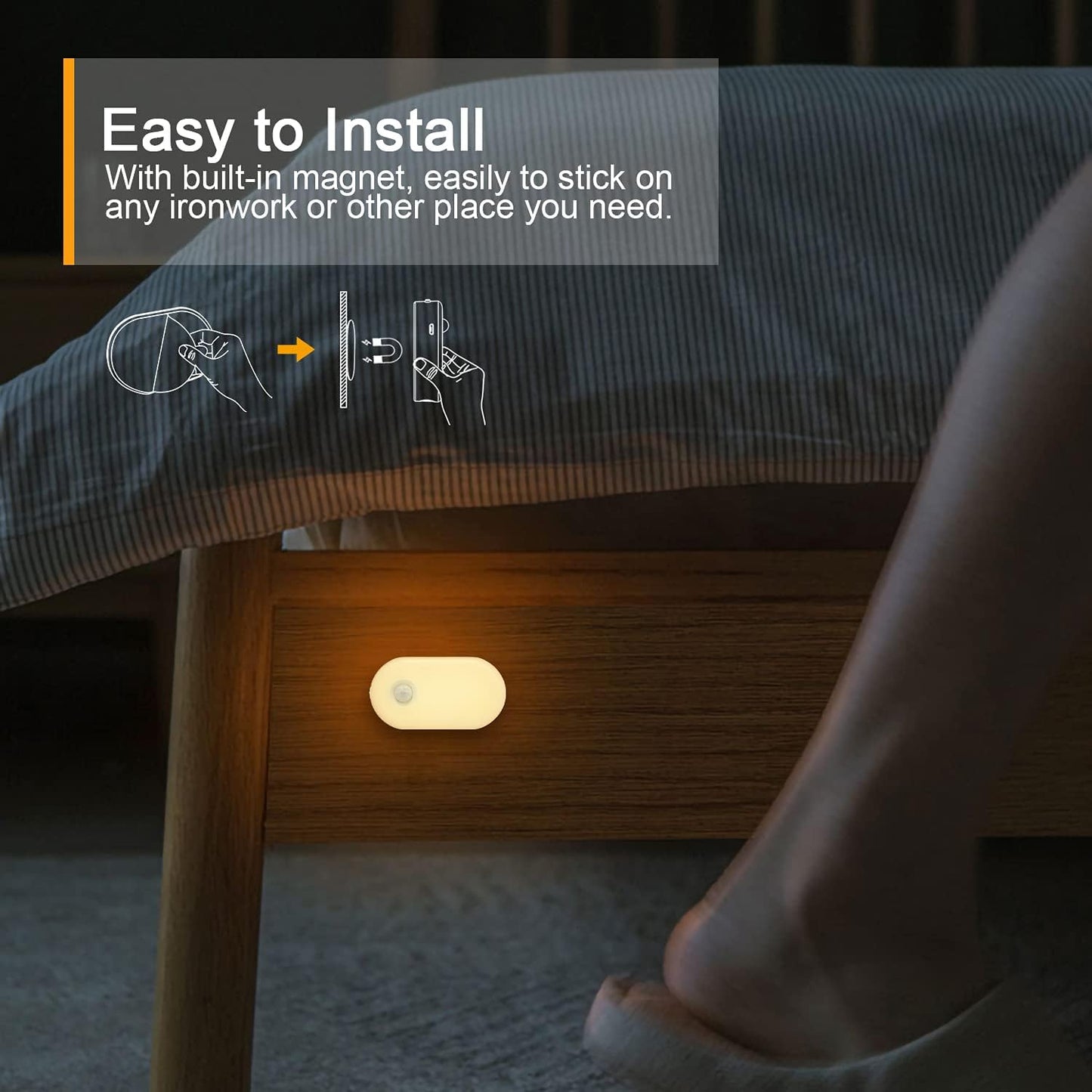 Luz Nocturna con Batería Recargable y Sensor de Movimiento, Adherible en Cualquier Lugar, Luz Nocturna LED Regulable de 1-20LM para el Dormitorio, Baño, Sala de Estar, Cocina, Escaleras, Pasillo -KKK