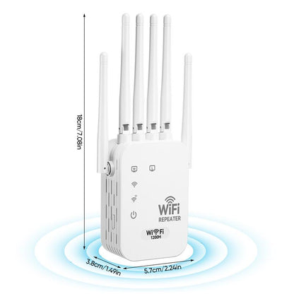 WiFi Extender 2026 6-Antenna Strong Signal, 1200Mbps Dual Band (5GHz-2.4GHz) Booster-OA