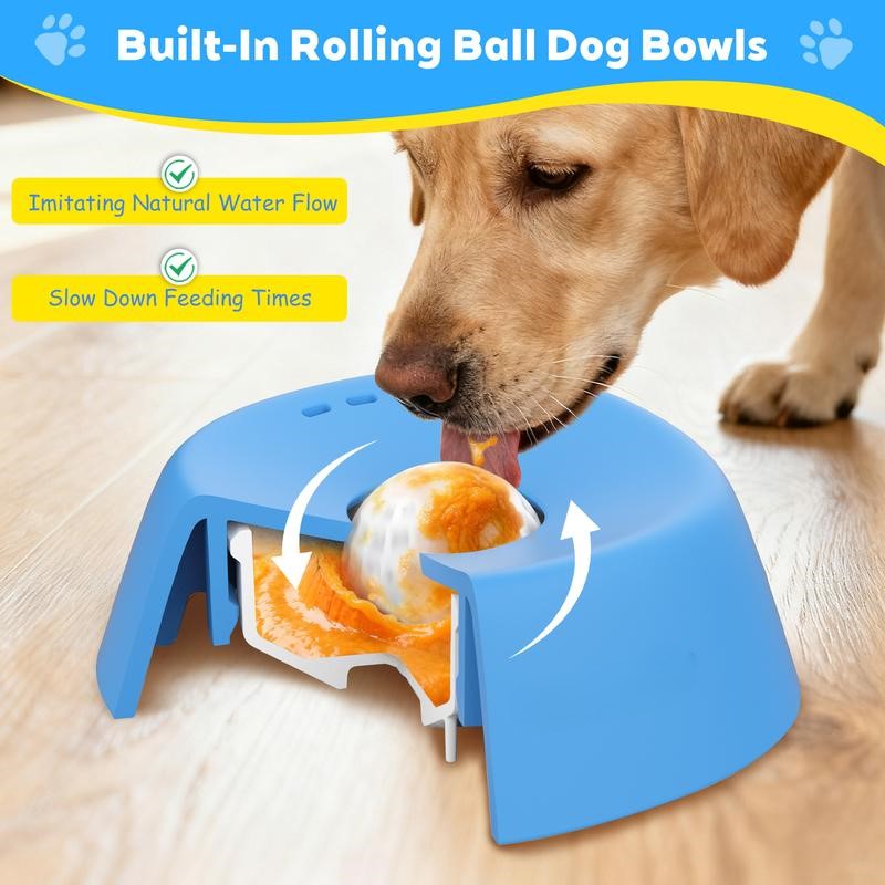 low Feeder Dog Bowls for Liquid Treat, [Built-in Rolling Ball] No Spill Bone Broth Dog Licking Bowl, Multi-Purpose Puppy Yogurt Feeder Bowl for All Breeds Dietary Supplement/Post-op Nutrition Feeding-OA