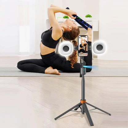 Smart Face-Tracking Selfie Stick, Rechargeable 360-Degree Auto-Tracking Phone Holder with 2 Fill Lights, Tripod Light, Smartphone Camera Accessory for Vlogging & Live Streaming-BP