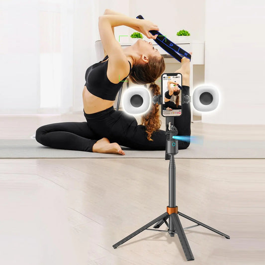 Palo selfi inteligente con seguimiento facial, soporte de teléfono recargable con seguimiento automático de 360 grados y 2 luces de relleno, luz de trípode, accesorio de cámara para teléfono inteligente para Vlogging y transmisiones en vivo-BP