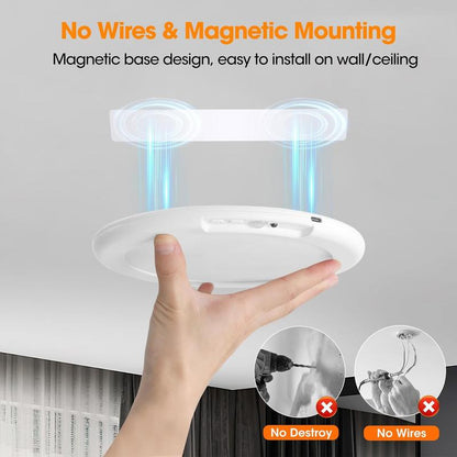 Luz de techo recargable con sensor de movimiento y control remoto - Lámpara de techo inalámbrica magnética a batería para armarios, duchas, escaleras, cobertizos, pasillos, porches, patios, etc.