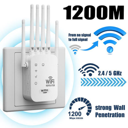 WiFi Extender 2026 6-Antenna Strong Signal, 1200Mbps Dual Band (5GHz-2.4GHz) Booster-OA