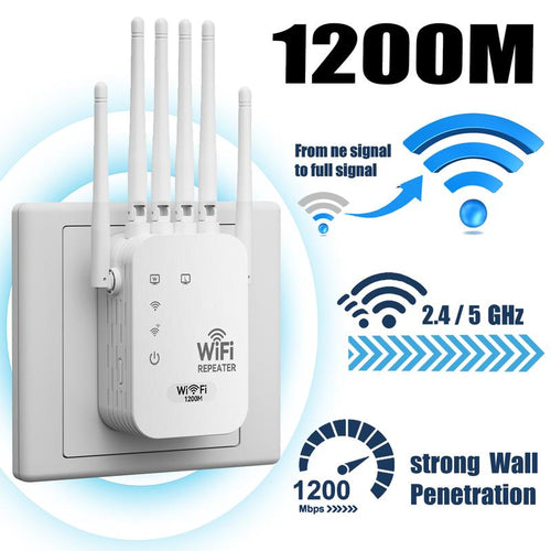 WiFi Extender 2026 6-Antenna Strong Signal, 1200Mbps Dual Band (5GHz-2.4GHz) Booster-OA