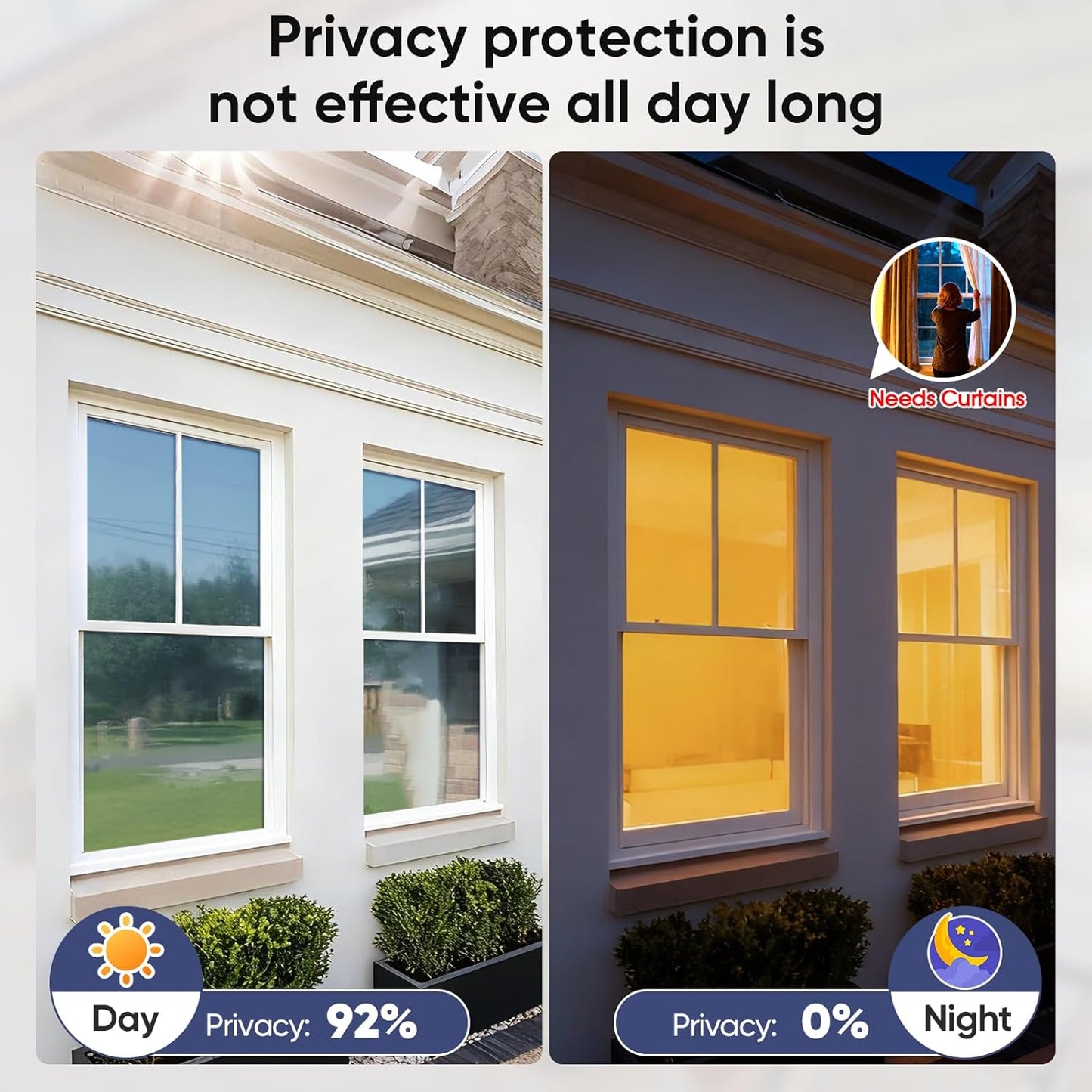 Lámina de privacidad unidireccional para ventanas, que bloquea el calor y los rayos UV, película electrostática sin pegamento apta para inquilinos para dormitorio, oficina y puerta corrediza de vidrio, pulgadas con 2 herramientas-OA