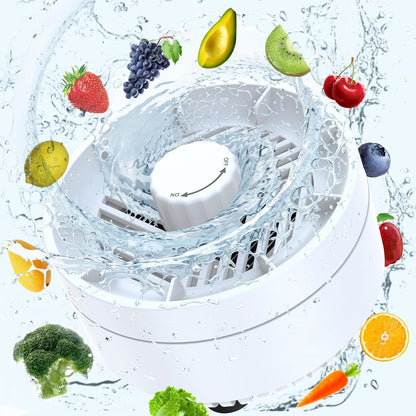 Fruit and Vegetable Washing Machine. Rotatable Fruit and Vegetable Purifier. The Fruit Cleaner Device Automatically Turns on in The Water. Use Water Rotator and OH ion Purification Technology-OA